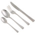 Four-piece stainless steel cutlery set: knife, fork, dessert spoon, and teaspoon.