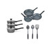 8-piece grey speckled non-stick saucepan, frying pan and utensil set