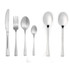 Set of six stainless steel cutlery items including knife, fork, spoons and dessert spoons.