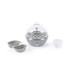 Grey electric egg cooker with clear lid, two poaching trays and measuring cup