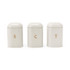 Set of three cream storage tins for sugar, coffee and tea with gold lettering