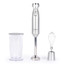 Silver hand blender set with whisk and mixing cup