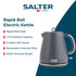 Grey cordless electric kettle with textured design, 1.7L capacity, by Salter.