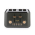 Black 4-slice toaster with copper controls, front view