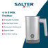Silver kitchen appliance set including blender, mixer, and food processor on countertop