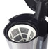 Open black and silver coffee maker with removable mesh filter basket shown