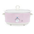 Pink electric slow cooker with white handles and Salter branding, shown from the front.