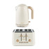 Cream kettle and 4-slice toaster set with gold accents, shown front on white background.