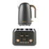 Matte black Salter kettle and 4-slice toaster set with gold accents, product image