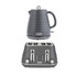 Grey textured electric kettle and four-slice toaster set, front view