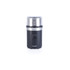 Black and silver electric coffee grinder with transparent lid, front view