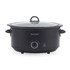 Black electric slow cooker with glass lid, Salter logo, front view.