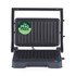 Black electric grill with open lid, PFAS free sticker visible, for healthy cooking.