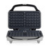 Open grey waffle maker showing non-stick plates for two waffles