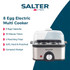 Salter stainless steel egg cooker with timer dial and clear lid, front view
