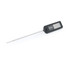 Black digital cooking thermometer with metal probe, shown side view