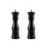 Set of two black Salter mills for salt and pepper.