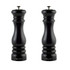 Set of two black Salter mills for salt and pepper.