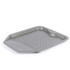 Grey non-stick roasting tray with draining holes, shown angled on white background