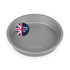 Round grey baking tin with 'Made in the UK' badge
