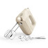 Cream electric hand mixer with twin beaters and dough hooks, angled view
