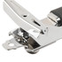 Close-up of silver cabinet hinge with black cover showing mounting plate