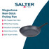 Speckled grey non-stick frying pan with soft touch handle, suitable for induction and metal utensils.