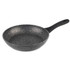 Grey non-stick frying pan with black handle, shown from side angle