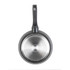 Black non-stick frying pan, viewed from base, showing Salter logo and induction bottom
