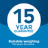 Banner: 15 year guarantee badge with reliable weighing message