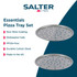 Two perforated non-stick pizza trays in grey carbon steel, Salter Essentials set.