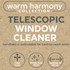 Banner: Telescopic window cleaner, handheld or extendable, flexi head, streak-free, extends to 120cm.