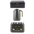 Salter matte black kettle, 4-slice toaster, and bread bin set with gold accents