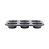 6-cup grey non-stick muffin tray with speckled finish, shown from the side