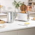 Salter Aspen 2-slice toaster in silver metallic finish packaging, front view