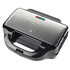 Salter stainless steel sandwich maker with black casing, closed, shown from above