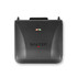 Black electric grill shown open, highlighting ridged non-stick plates.