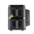 Black dual air fryer with PFAS free sticker, viewed from front