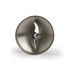 Stainless steel food processor blade, overhead view.