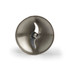 Stainless steel food processor blade, overhead view.