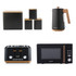 Black kitchen appliance set with kettle, 4-slice toaster, microwave and canisters