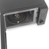 Black microwave oven with digital display, front view, bowl inside