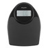 Black digital bathroom scale with large LCD display, top view.
