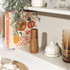 Set of two Salter wood salt and pepper mills on kitchen shelf