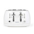 Four-slice white Salter toaster with cancel, reheat and defrost buttons, front view
