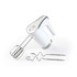 White electric hand mixer with beaters and dough hooks, shown on a plain background