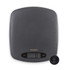 Black digital kitchen scale with LCD display, shown with coin cell battery.