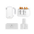 White kitchen set with kettle, four-slice toaster, bread bin, and tea, coffee, sugar canisters