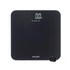 Black digital bathroom scale with large display, shown with batteries included.
