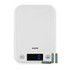 White digital kitchen scale with batteries, display shows zero grams